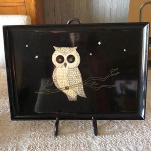 Vintage Couroc tray in very good condition 18x12.5” with owl and stars inlay